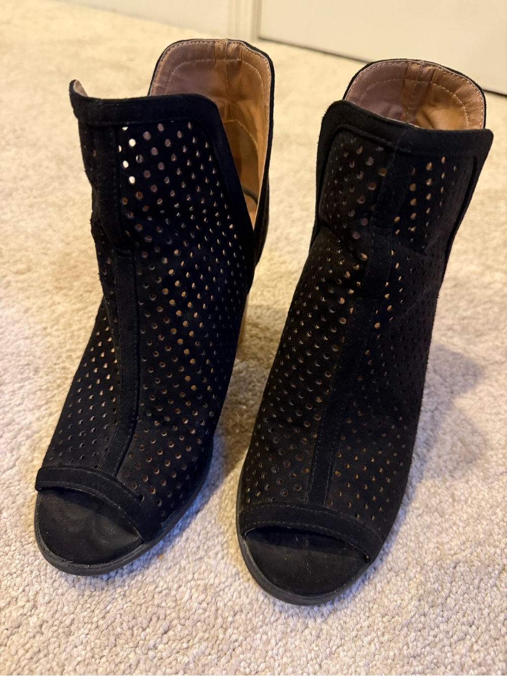 Vici Black Perforated Peep-Toe Ankle Booties